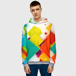 Толстовка-худи мужская Цветные геометрические квадраты, цвет: 3D-меланж — фото 2