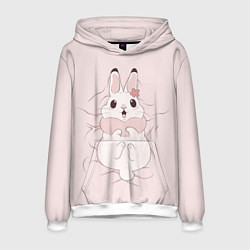 Толстовка-худи мужская Милый кролик на розовом, цвет: 3D-белый
