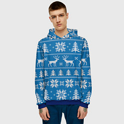 Толстовка-худи мужская Рождественский синий свитер с оленями, цвет: 3D-синий — фото 2