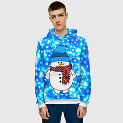 Толстовка-худи мужская Снеговик в шапке, цвет: 3D-белый — фото 2