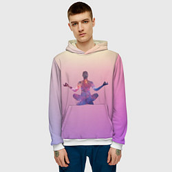 Толстовка-худи мужская Поза лотоса в йоге, цвет: 3D-белый — фото 2