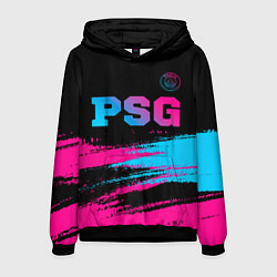 Толстовка-худи мужская PSG - neon gradient: символ сверху, цвет: 3D-черный