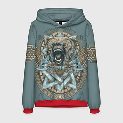 Толстовка-худи мужская Голова медведя-викинга, цвет: 3D-красный