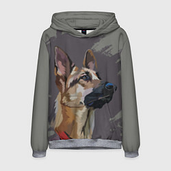 Толстовка-худи мужская Голова немецкой овчарки, цвет: 3D-меланж