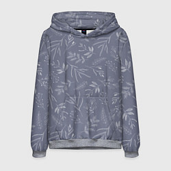 Толстовка-худи мужская Минималистичный растительный узор на серо-голубом, цвет: 3D-меланж