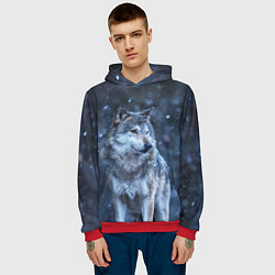 Толстовка-худи мужская Лесной волк, цвет: 3D-красный — фото 2