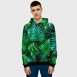 Толстовка-худи мужская Тропические растения - текстура, цвет: 3D-черный — фото 2
