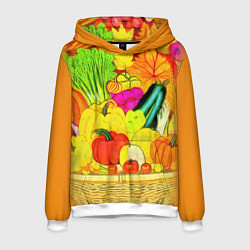 Толстовка-худи мужская Плетеная корзина, полная фруктов и овощей, цвет: 3D-белый