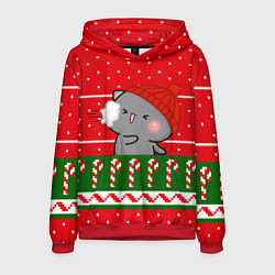 Толстовка-худи мужская Серый котик - игра в снежки, цвет: 3D-красный