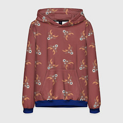 Толстовка-худи мужская Эстетика: праздничные олени на бордовом фоне, цвет: 3D-синий