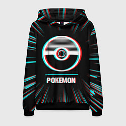 Толстовка-худи мужская Символ Pokemon в стиле glitch на темном фоне, цвет: 3D-черный