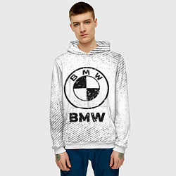 Толстовка-худи мужская BMW с потертостями на светлом фоне, цвет: 3D-белый — фото 2