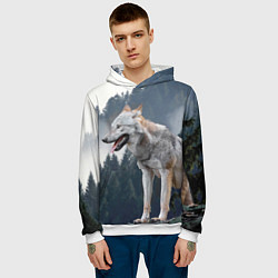 Толстовка-худи мужская Волк на фоне леса, цвет: 3D-белый — фото 2