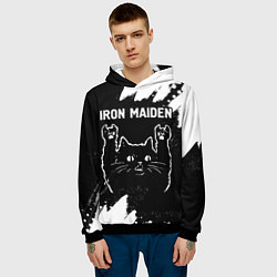 Толстовка-худи мужская Группа Iron Maiden и рок кот, цвет: 3D-черный — фото 2