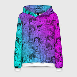 Толстовка-худи мужская Ахегао девушки градиент, цвет: 3D-белый