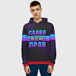 Толстовка-худи мужская Слава всегда прав - неоновые соты, цвет: 3D-красный — фото 2