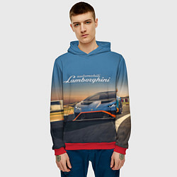 Толстовка-худи мужская Lamborghini Huracan STO - car racing, цвет: 3D-красный — фото 2