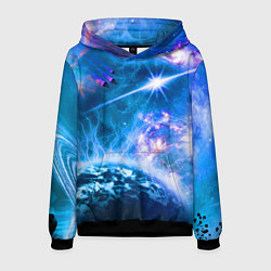 Толстовка-худи мужская Космос - планета и яркая звезда, цвет: 3D-черный