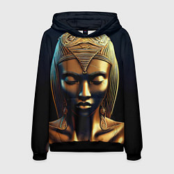 Толстовка-худи мужская Нейросеть - золотая статуя египетской царицы, цвет: 3D-черный