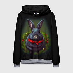 Толстовка-худи мужская Черный водяной кролик с ленточкой, цвет: 3D-меланж
