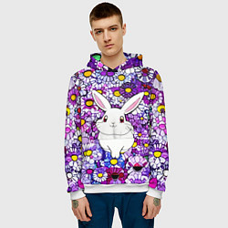 Толстовка-худи мужская Веселый кролик в цветах, цвет: 3D-белый — фото 2