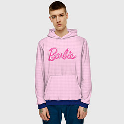Толстовка-худи мужская Барби - логотип на клетчатом фоне, цвет: 3D-синий — фото 2