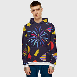 Толстовка-худи мужская Новогодний фейерверк, цвет: 3D-белый — фото 2