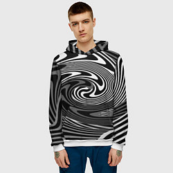 Толстовка-худи мужская Black and white abstract pattern, цвет: 3D-белый — фото 2