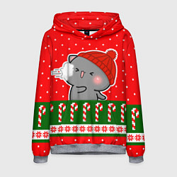 Толстовка-худи мужская Серый котик - играет в снежки, цвет: 3D-меланж