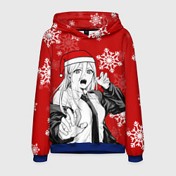 Толстовка-худи мужская Пауэр в новогодней шапочке, цвет: 3D-синий