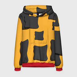 Толстовка-худи мужская Оранжевая абстракция и тёмные фигуры, цвет: 3D-красный