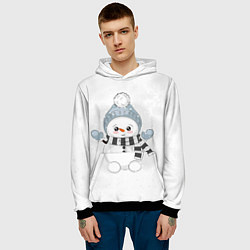 Толстовка-худи мужская Милый снеговик и снежинки, цвет: 3D-черный — фото 2