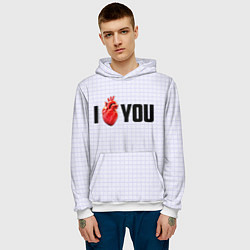 Толстовка-худи мужская I love you - сердце, цвет: 3D-белый — фото 2