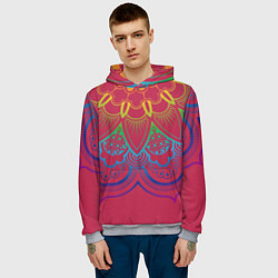 Толстовка-худи мужская Viva magenta mandala, цвет: 3D-меланж — фото 2