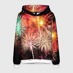 Толстовка-худи мужская Праздничный феерверк, цвет: 3D-белый