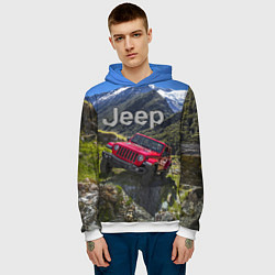 Толстовка-худи мужская Chrysler Jeep Wrangler Rubicon - горы, цвет: 3D-белый — фото 2