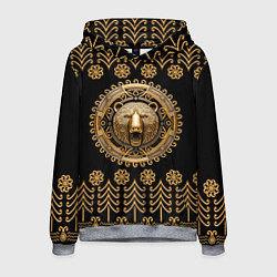 Толстовка-худи мужская Медведь золотой барельеф с этническим орнаментом, цвет: 3D-меланж