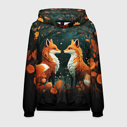 Толстовка-худи мужская Две лисоньки в стиле Folk Art, цвет: 3D-черный