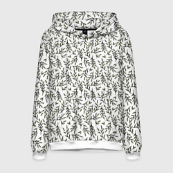 Толстовка-худи мужская Веточки на белом - паттерн, цвет: 3D-белый