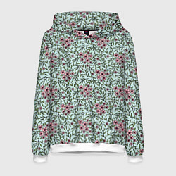 Толстовка-худи мужская Цветы сакуры и веточки - паттерн, цвет: 3D-белый