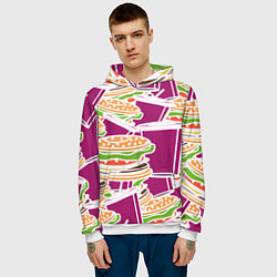 Толстовка-худи мужская Комбо фастфуд паттерн, цвет: 3D-белый — фото 2