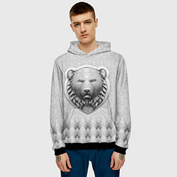 Толстовка-худи мужская Медведь чёрно-белый барельеф с этническим орнамент, цвет: 3D-черный — фото 2