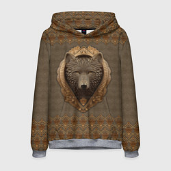 Толстовка-худи мужская Волк объёмный барельеф с этническим орнаментом, цвет: 3D-меланж