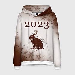 Толстовка-худи мужская Кролик 2023 силуэт на светлом, цвет: 3D-белый