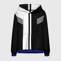 Толстовка-худи мужская Чёрные и белые полоски, цвет: 3D-синий