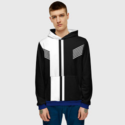 Толстовка-худи мужская Чёрные и белые полоски, цвет: 3D-синий — фото 2