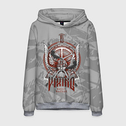 Толстовка-худи мужская Голова викинга в доспехах, цвет: 3D-меланж