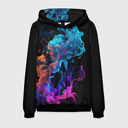 Толстовка-худи мужская Неоновый цветной дым на черном фоне, цвет: 3D-черный
