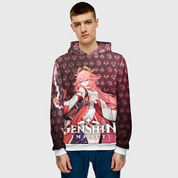 Толстовка-худи мужская Яэ Мико элементали, цвет: 3D-белый — фото 2