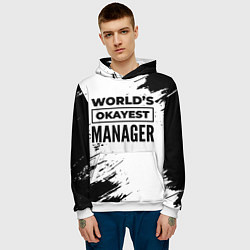 Толстовка-худи мужская Worlds okayest manager - white, цвет: 3D-белый — фото 2